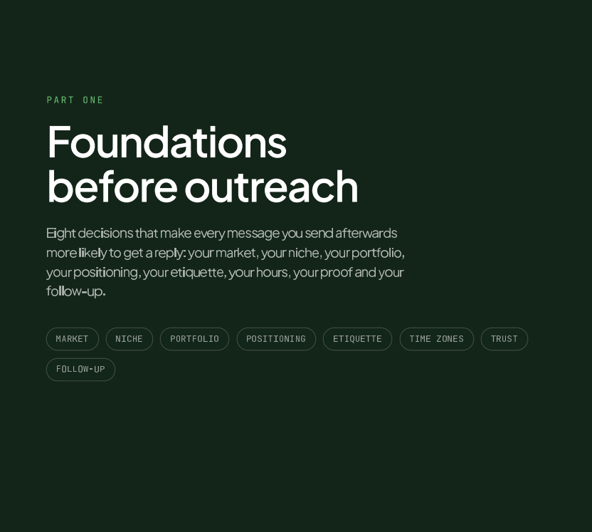Part 1 divider page: Foundations before outreach